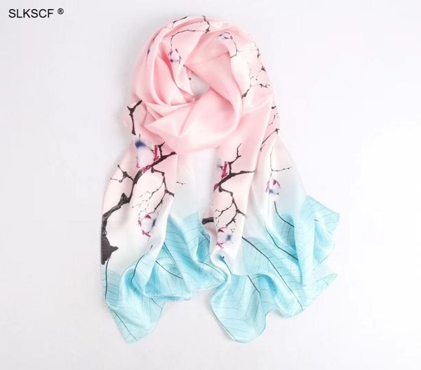 

scarves [slkscf] 180x55cm fashion georgette silk capes floral scarf real female, Blue;gray
