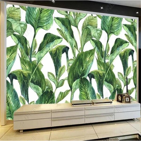 Duvar Kağıtları Özel Boyut 3D PO Duvar Kağıdı Duvar Oturma Odası Yatak Yeşil Muz Yapraklar Resim Kanepe TV Zemin Duvar İçin