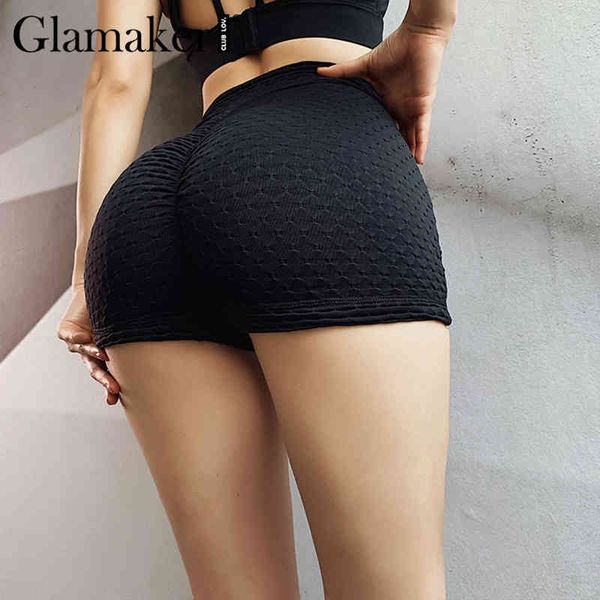 

glamaker summer yellow high waist black shorts women solid bodycon push up grey sports shorts fashion female short pants bottoms 210414, White;black