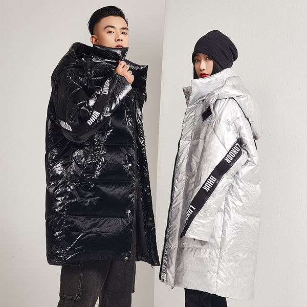 

winter new arrival down jackets men fashion thicken 80% white duck down bright surface hooded warm coat, Black