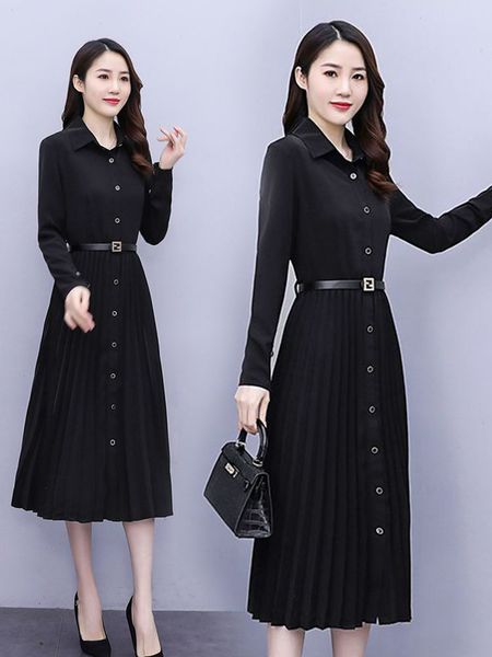 

casual dresses dress lady temperament sleeve women's spring autumn waist show thin long over knee goddess model, light and mature 6qoa, Black;gray