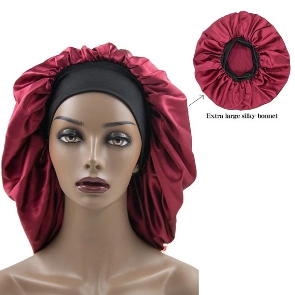 Novo Estilo Senhoras Silk Beleza Beleza Cabelo Chuveiro Grande Brim Cavar Chuveiro Tampão de Chuva Estilo Africano Cor Sólida Loose Confortável Night Chapéu