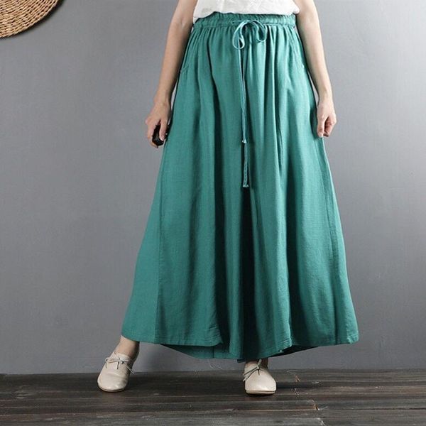

plus size pants l-7xl women's trousers summer fashion thin wide leg casual cotton linen vintage skirt dance, Black