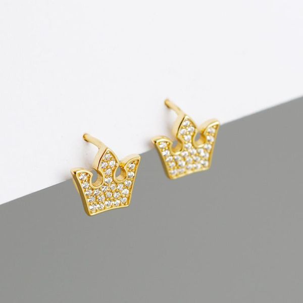 

hoop & huggie 925 silver 18k gold plate sample crown zircon earring for women pendientes ear piercing mujer party wedding oorbellen 2021, Golden;silver
