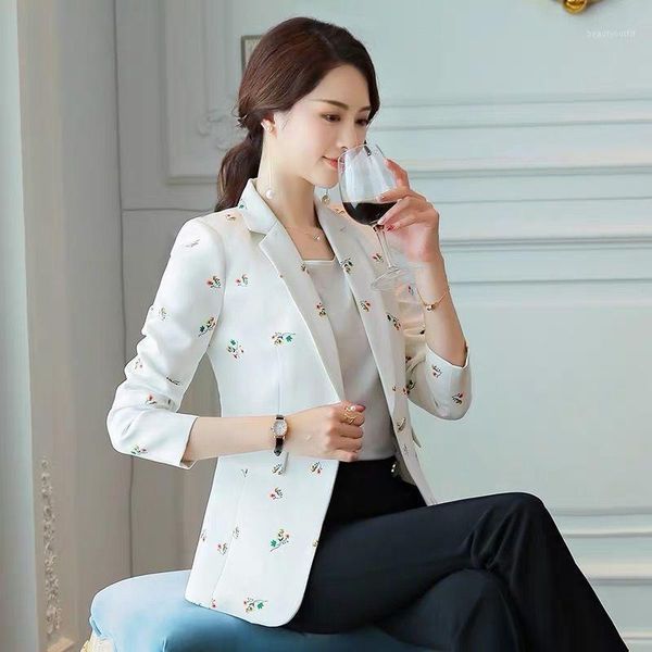 

women spring fashion floral print elegant office lady blazers female slim formal long sleeve suit outwears a141 women's suits &, White;black