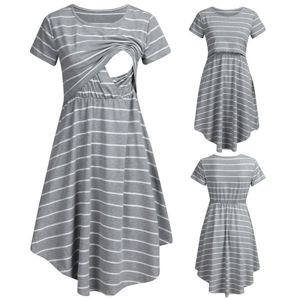 

maternity dresses 2021 pregnant women nightgown nursing nightwear pajama o-neck solid buttons short sleeve pregnancy clothing, White