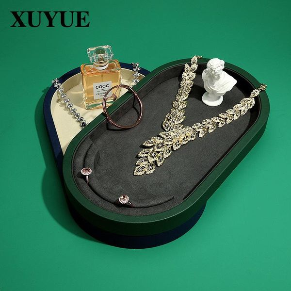 

jewelry pouches, bags leather tray ring oval multi-purpose prop display rack spot, Pink;blue