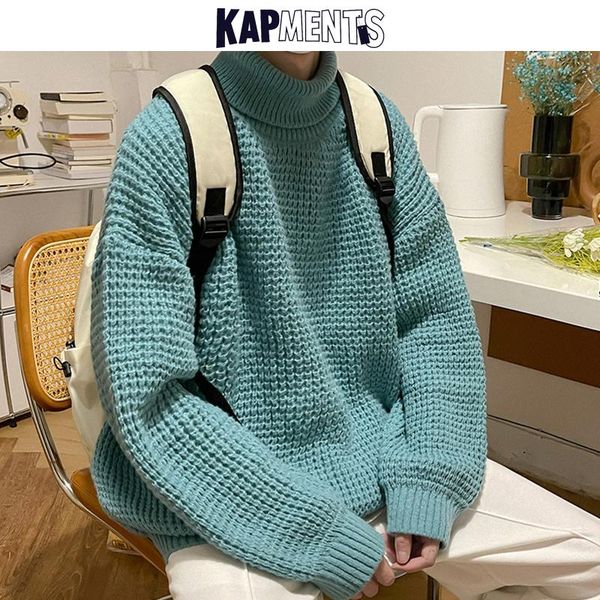 

men's sweaters kapments men turtleneck harajuku vintage pullovers 2021 mens black y2k knitted sweater male korean fashion streetwear, White;black