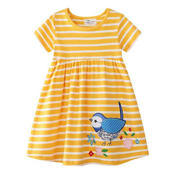 

jumping meters summer yellow princess party dresses for 2-7 years animals birds embroidery flowers baby tutu frock kids clothing 210529, Red;yellow