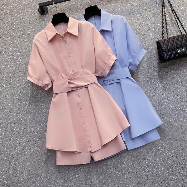 

women's tracksuits plus size summer loose shirt shorts fashion two piece suit casual ensemble femme survetement year-old female costume, Gray