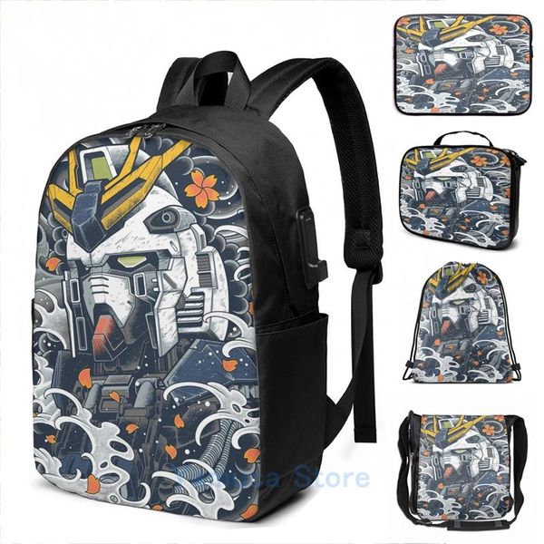 

backpack funny graphic print nu gundam awesome usb charge men school bags women bag travel laptop