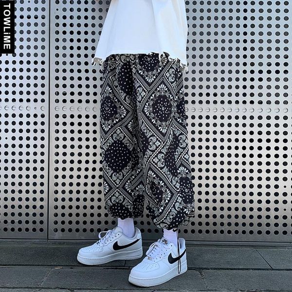 

harajuku streetwear men's bandanna printed ankle length casual harem pants couple trousers women pantaloons joggers sweatpants, Black
