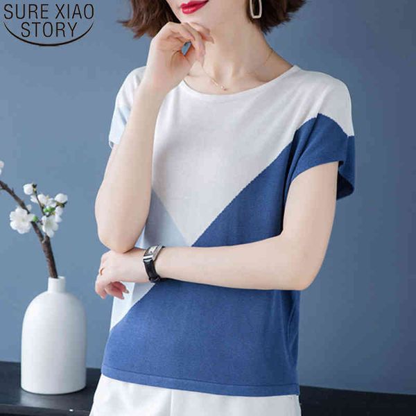 

women summer fashion short sleeve loose round collar ice silk casual thin knitted t shirt tshirt shirts 9804 210417, White