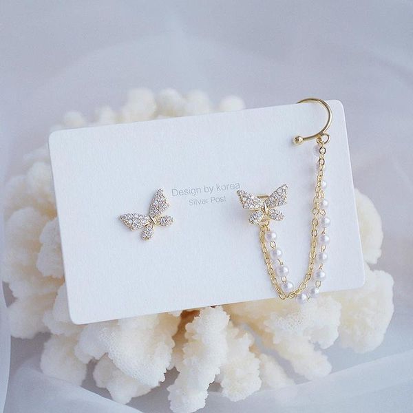 

dangle & chandelier lism korean elegant cute rhinestone crystal butterfly drop earrings for women girls fashion chain boucle d'oreille, Silver