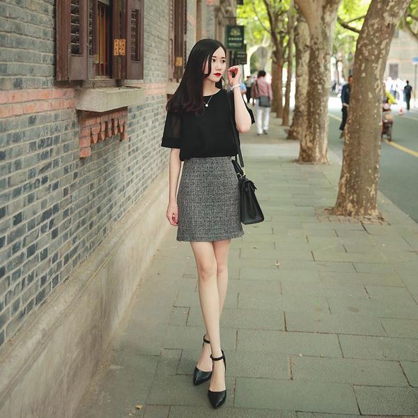

skirts chen xiaoying's exclusive design and customization of grey celebrity style ol super comfortable half skirt, Black