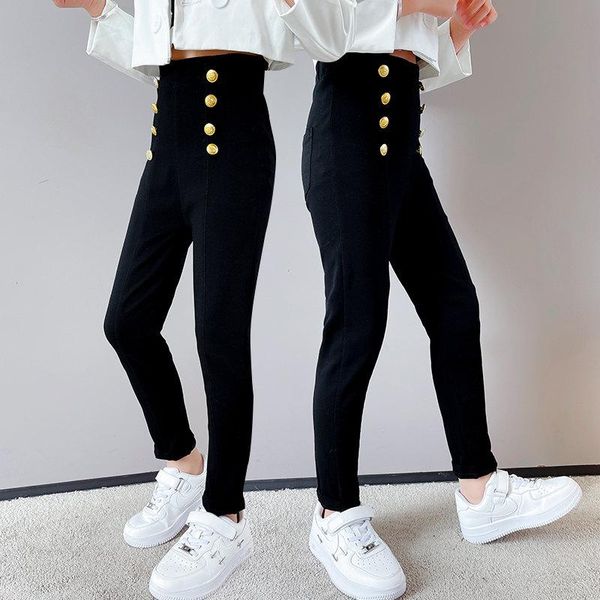 

jeans high waist girls skinny with eight button arrivals winter plus velvet korean elastic tight pants fashion kids leggings, Blue