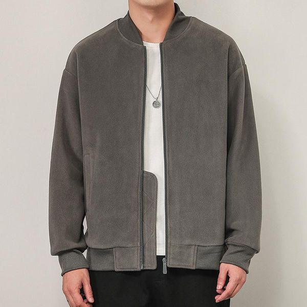 

men's jackets zity fleece men autumn casual stand collar baseball jacket fashion japan style harajuku solid streetwear overcoat coat, Black;brown