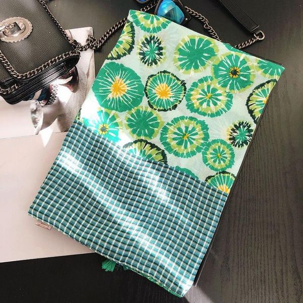 

scarves women orange print scarf green sun protected checked cape shawls fashion summer fruit printed girls beach, Blue;gray