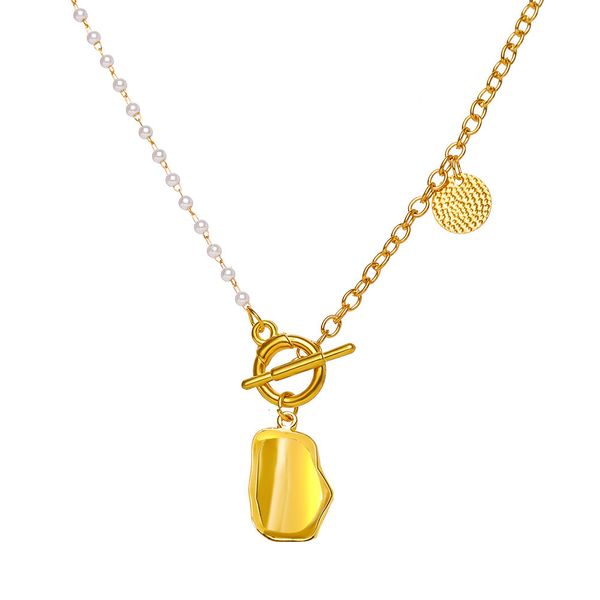 

53327 gold alloy clavicle chain creative pearl irregular metal necklace, Silver