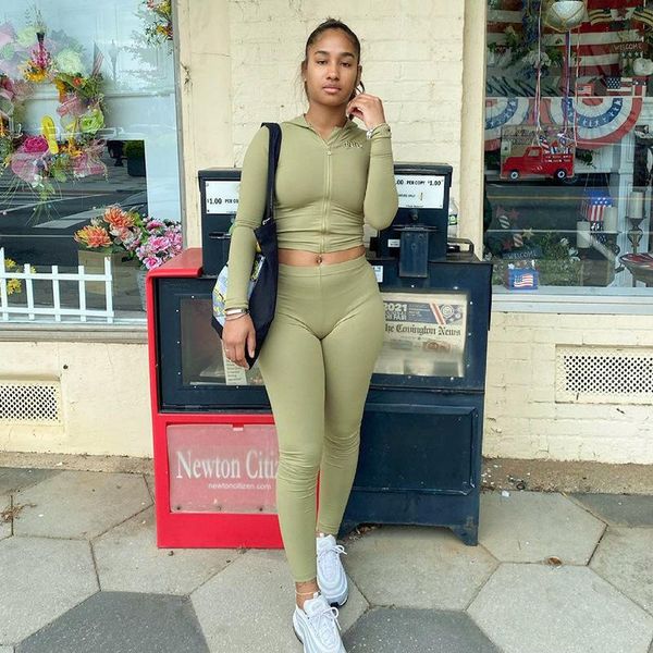 

women's tracksuits fashion 2021 autumn solid color short hooded tight trousers suit, Gray