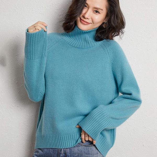 

women sweaters 2021 winter double thickening loose turtleneck cashmere female long sleeve casual knit pullover 4colors jumpe women's, White;black