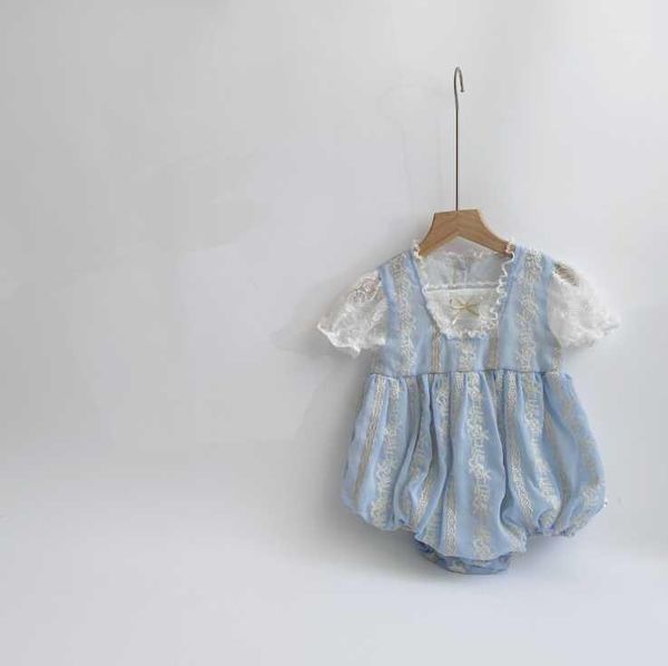 

rompers boys girls lace rompers+hat cotton summer babys jumpsuit, Blue