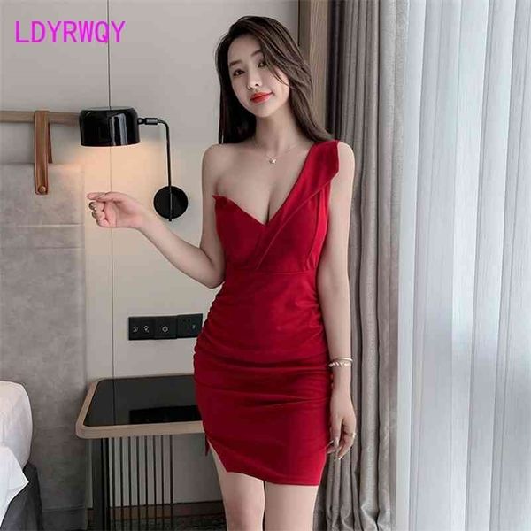 

ldyrwqy summer women's tight-fitting bag hip tube one-shoulder dress office lady polyester 210416, Black;gray