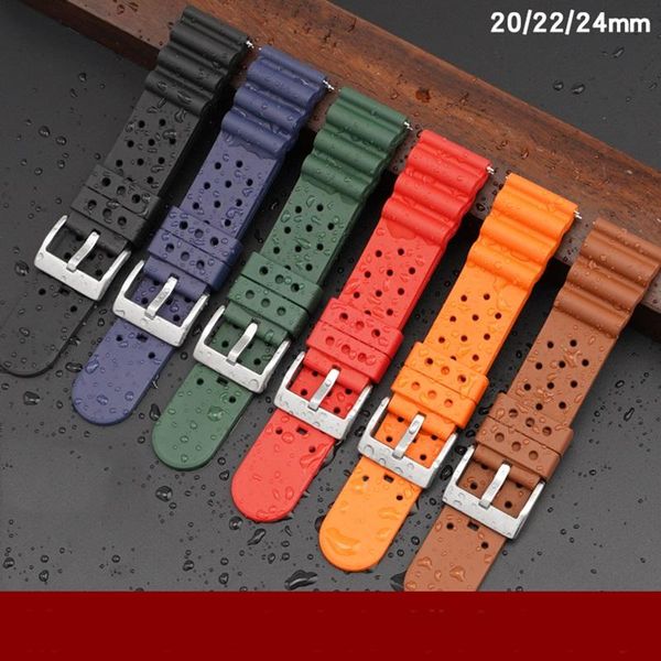 

watch bands 20mm 22mm 24mm fluorine rubber quick release watchband for huawei gt strap belt samsung gear s2 s3 sport bracelet, Black;brown