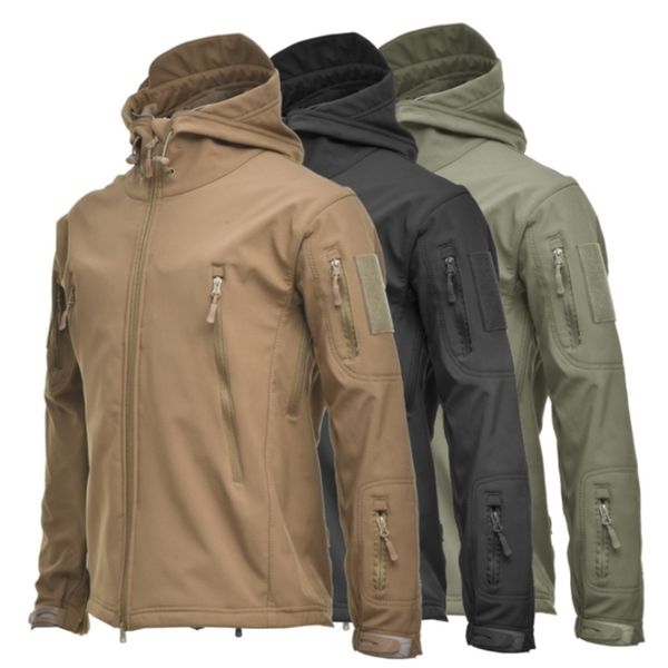 

winter big size men camouflage jacket shark soft shell military tactical waterproof warm windbreaker us army clothing 211214, Black;brown