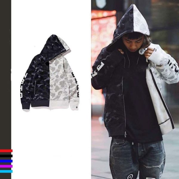

european and american tide brand men and women shark ape head sweater black and white stitching camouflage casual jacket