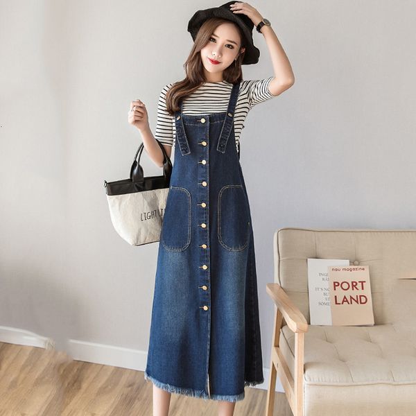

casual dresses women strap denim summer loose all-match single breasted spaghetti jeans large size s-5xl hjfo, Black;gray