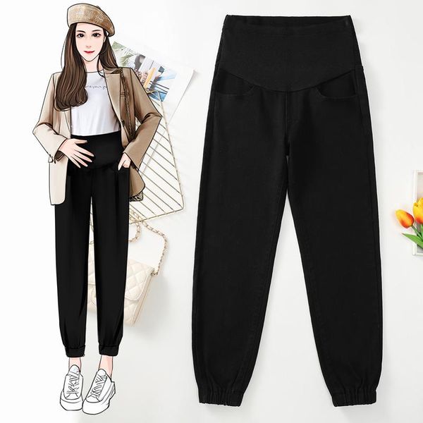 

maternity bottoms cotton trousers autumn pregnant women belly jeans black cowboy pants casual clothes stretched denim, White