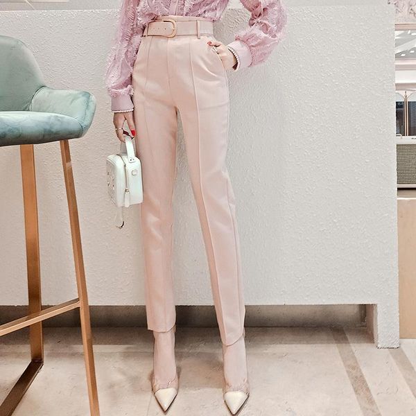 

women's pants & capris spring summer office lady high waist feet harem women 2021 temperament slim casual pencil elegant suit, Black;white