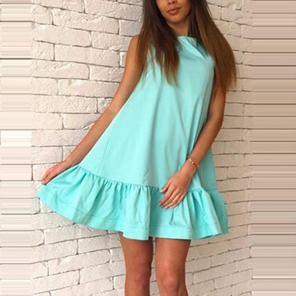 

casual summer solid color women dresses plus size green ruffle tank femme sundress sleeveless lady robes dropshipping, Black;gray