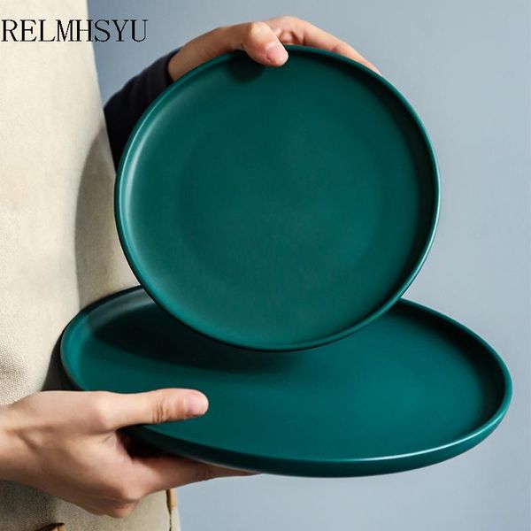 

dishes & plates 1pc relmhsyu japanese style ceramic western shallow flat round dinner home dessert oven baking plate tableware