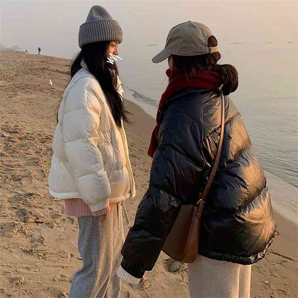 

short down padded jacket women korean version of the wild loose pearlescent stand-up collar winter jacket 210916, Black
