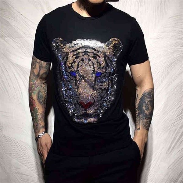 

t shirts summer short sleeve men's selling round neck rhinestone shirt t-shirt men, White;black