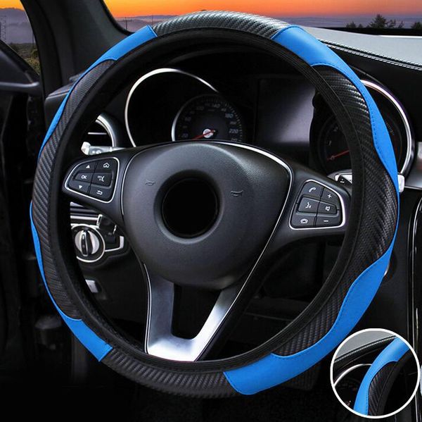 

steering wheel covers car cover 38cm carbon fiber leather replacement elastic practical