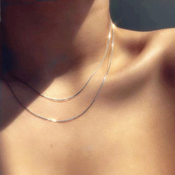 

chains 2021 women super thin chain necklace girls simple double layer on the neck minimalist jewelry chocker for female, Silver
