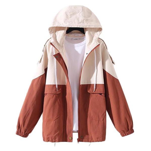 

women's trench coats women 's coat spring autumn bf hooded workwear female student korean loose casual baseball uniform harajuku, Tan;black