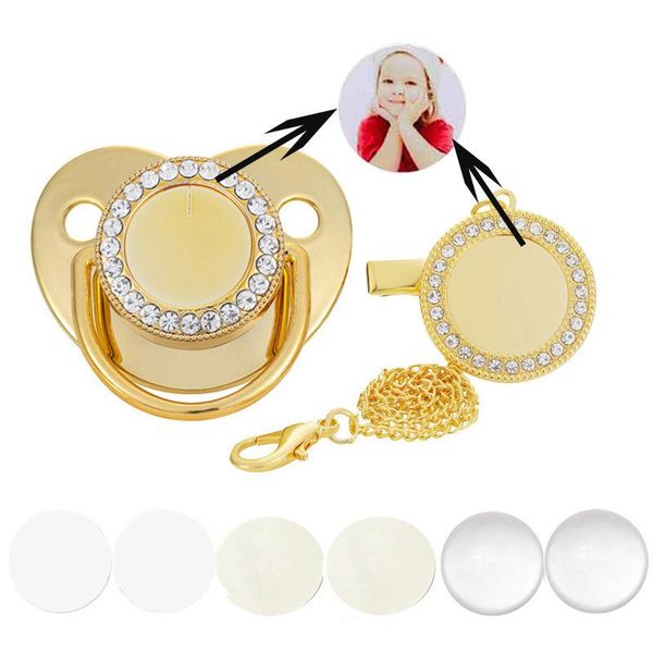 

pacifiers# blank baby pacifier rhinestone clips gold bling custom personalized sublimation dummy clip infant nipple 6 colors