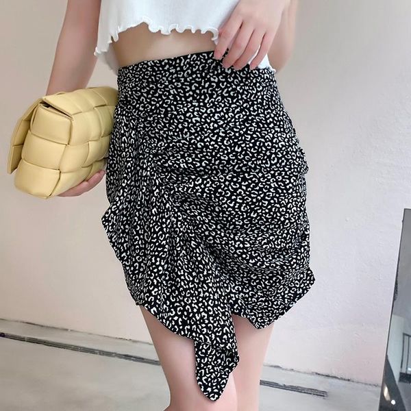 

skirts leopard print a-line high-waist women korean style summer female casual ruffles slim leggings mini skirt, Black