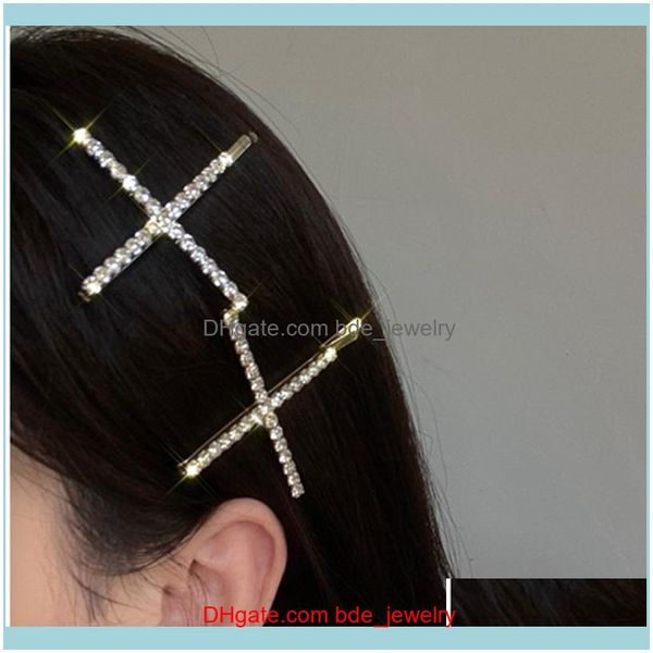 Presilhas de cabelo Jóias Jóias cabelo Brilhante Strass Big Cross Side Clamp Headwear Luxo Cristal Presilha Aesso Conforto