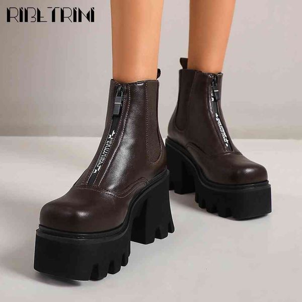 

boots female platform solid brand shoes fashion punk block heel winter ankle women designer round toe boots, Black