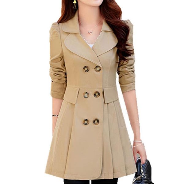 

women's trench coats 2021 spring autumn women solid color windbreaker plus size 4xl double breasted female button pockets outwear o181, Tan;black