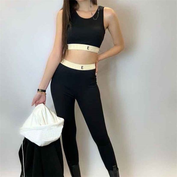

new style letter yoga tracksuits letter webbing waistband vest elastic slim fit five point shorts leggings, Gray