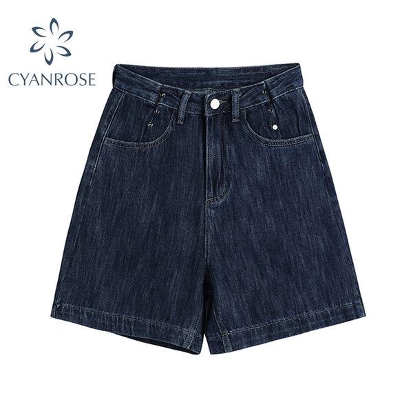 

summer wide leg denim shorts women streetwear jeans short pants casual straight retro chic buttons high waiste trousers 210430, White;black