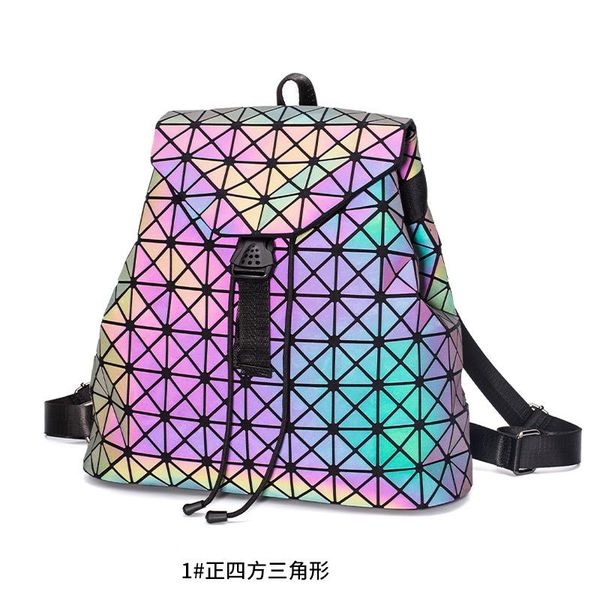 

backpack oimg women's geometry bags female pu luminous colorful rhombus 2021 trend student fashion schoolbag