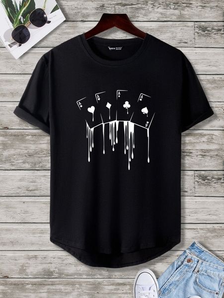 

men playing cards print tee f1em#, White;black