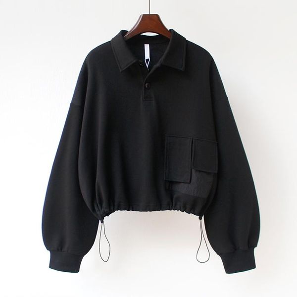 

women's hoodies & sweatshirts fashion women's crop spring long sleeve short sportswear 2021 female draw string pullovers, Black